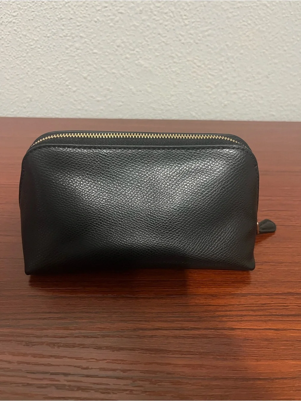 Coach Black Leather Double Zip Cosmetic Pouch with Gold Logo